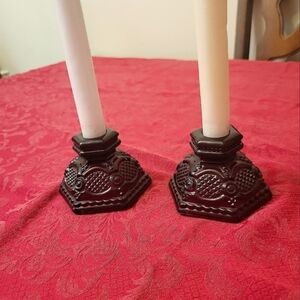 Vintage Avon Cape Cod Cranberry Glass Candle Holders